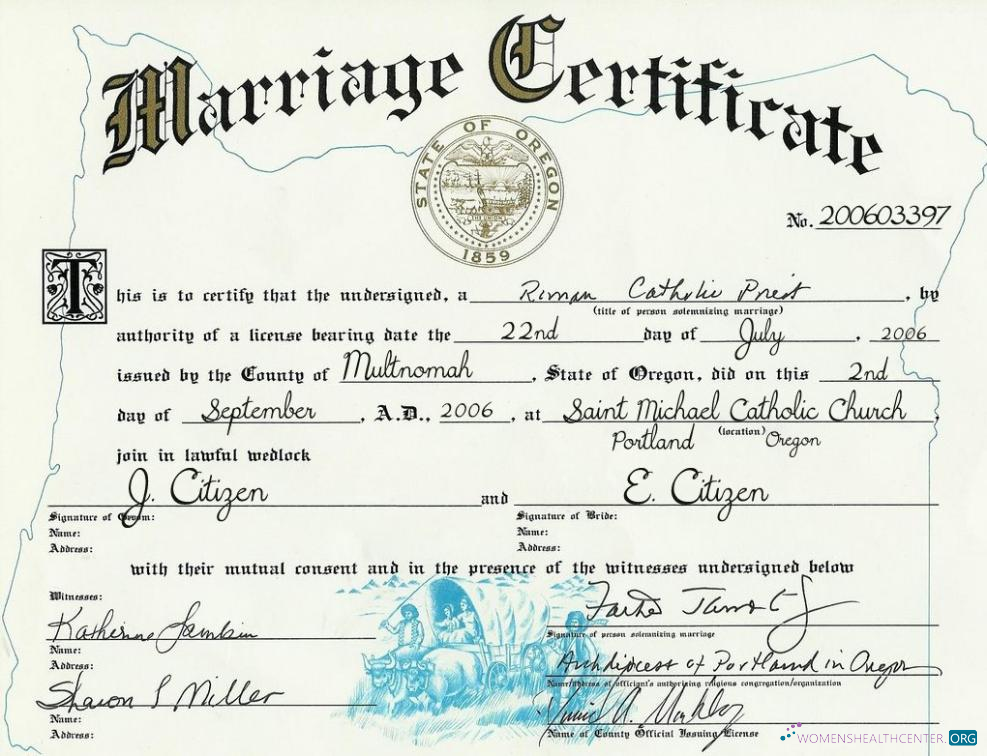 Download USA oregon marriage cert Photoshop template